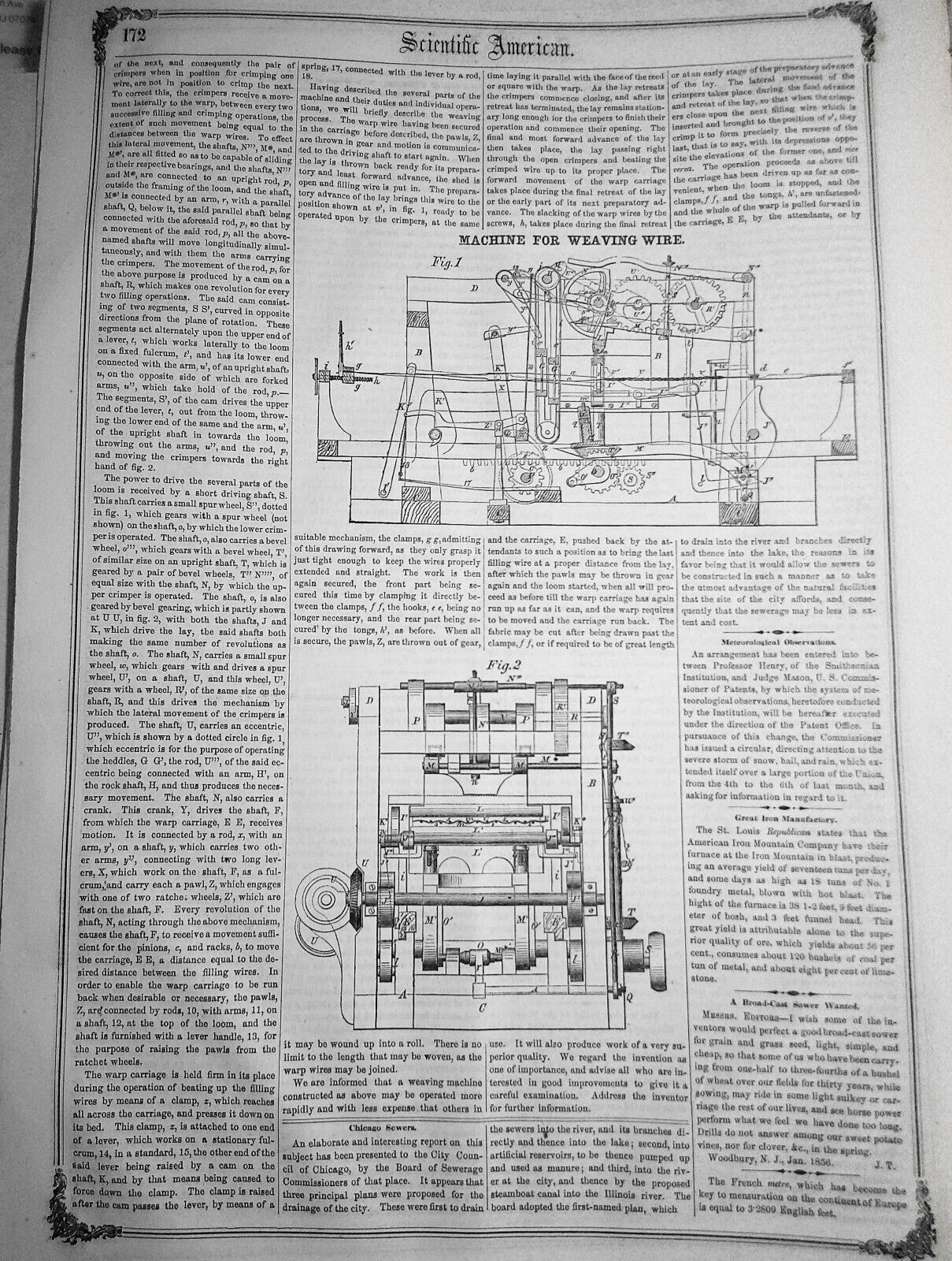 Scientific American, February 9, 1856. Machines for Marble Sawing & Weaving Wire