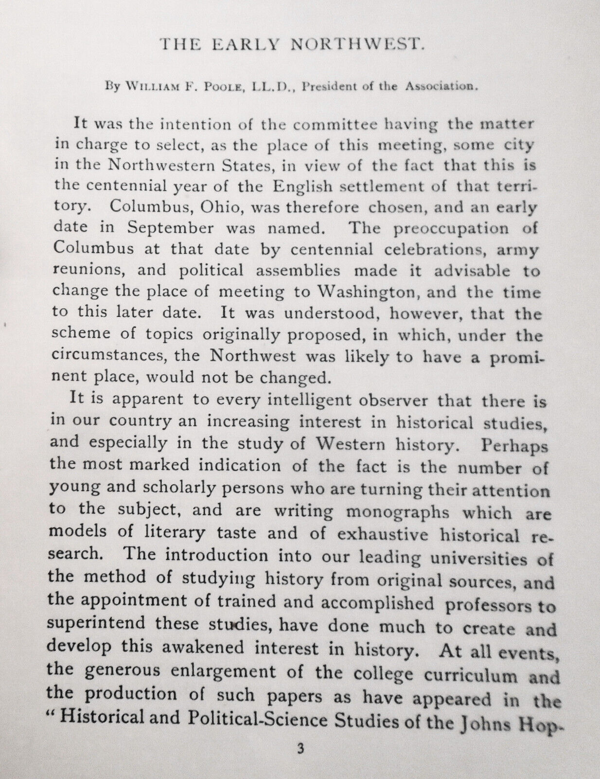 1889 The early Northwest: an address... by William Frederick Poole. [US History]