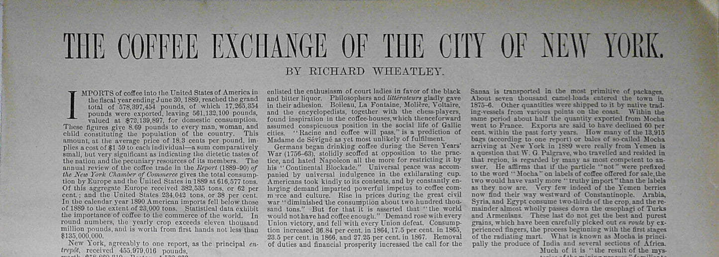 The Coffee Exchange of New York City - Harper's Weekly, 1891 - 4 pages, original