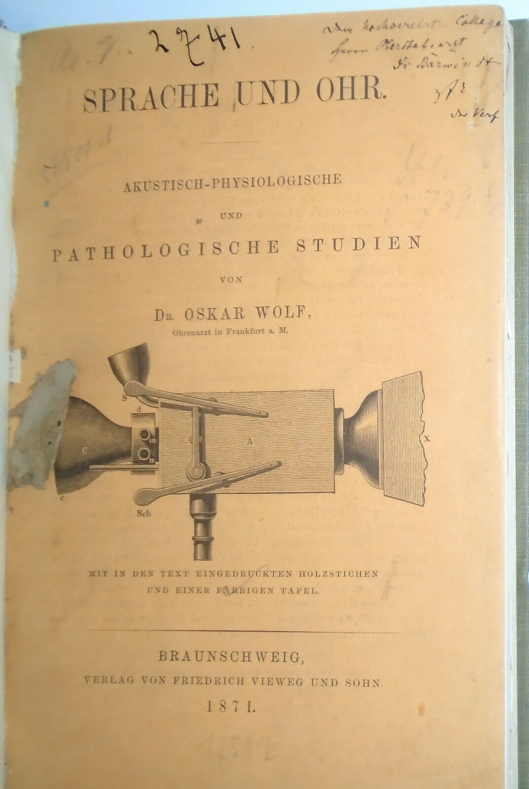 1871 Sprache und ohr Akustisch-physiologische und pathologische studien - O Wolf