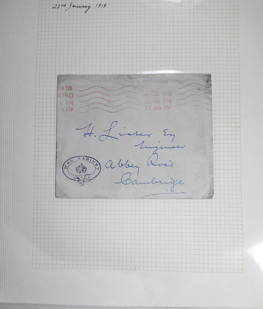 1919 UK War cabinet postal cover with embossed seal on verso