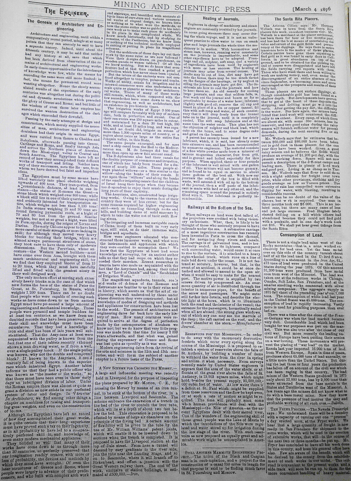 Mining and Scientific Press, March 4, 1876. Bonanza Mines; Bigelow Engine; etc