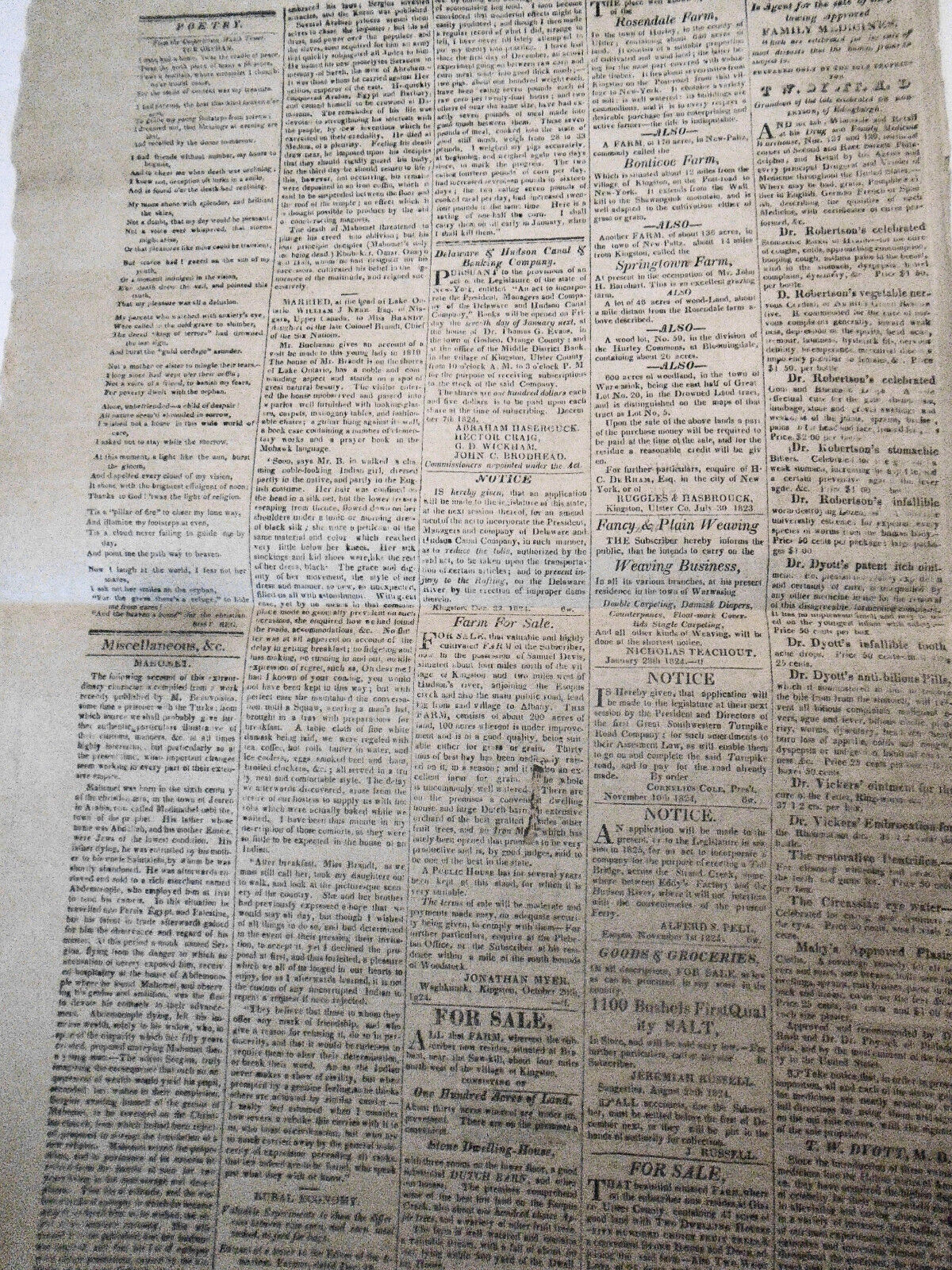 The Ulster Plebeian, January 19, 1825 - New York Governor DeWitt Clinton's copy