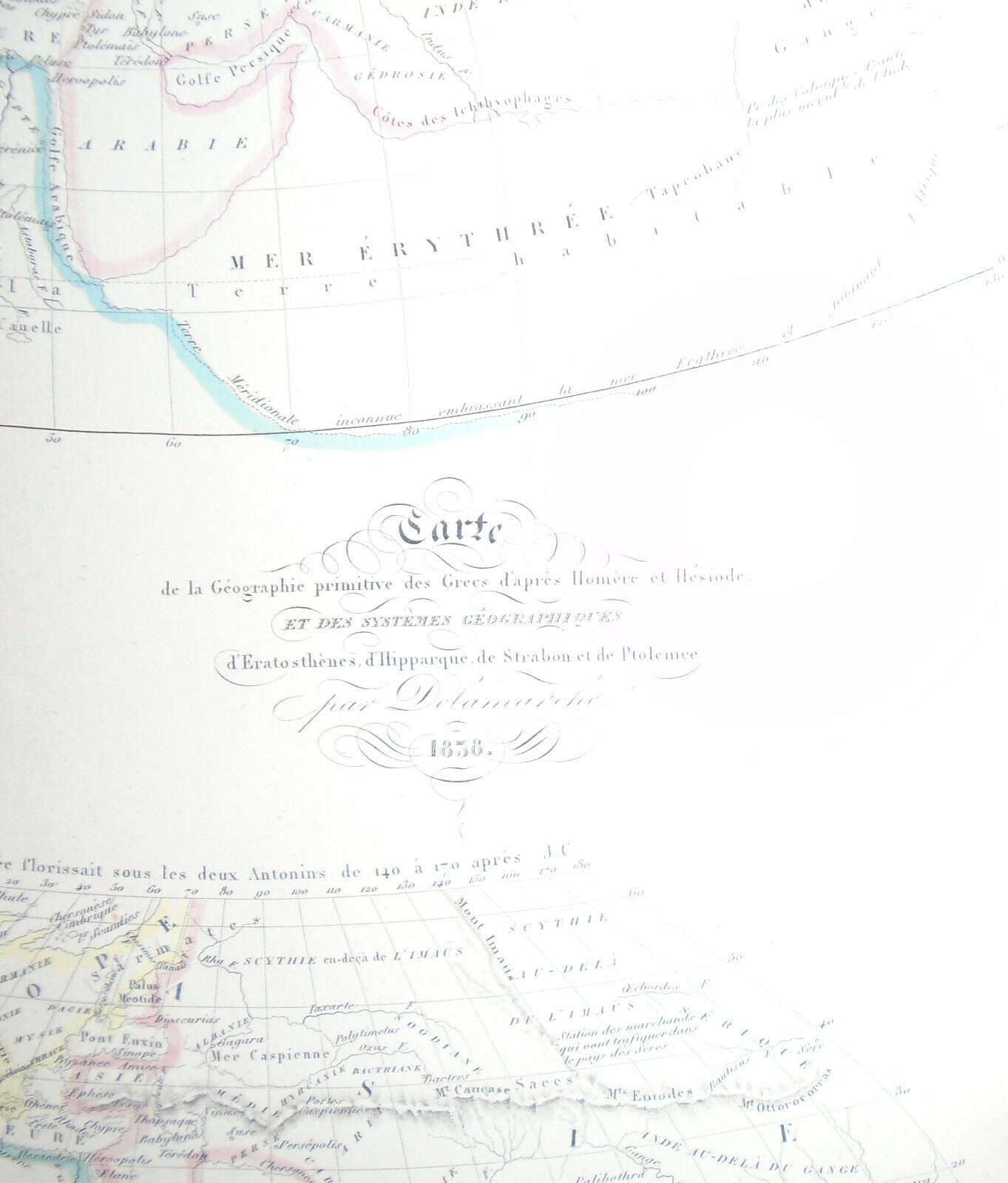 1858 - Carte de la geographie primitive des Grecs d'apres - by Delamarche.