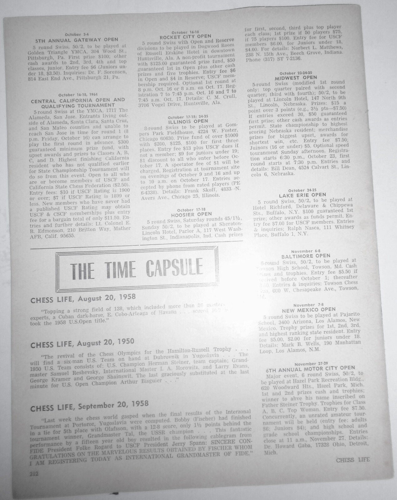 Chess Life, August 1964 : Bobby Fischer Talks Chess; Grandmasters on Fischer etc