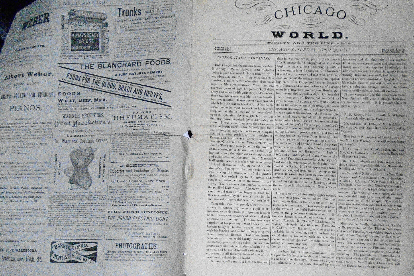 Chicago World - Society & the Fine Arts - April 30, 1881 Complete Original Issue