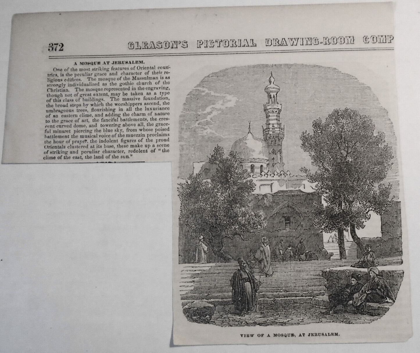 A Mosque At Jerusalem -  Gleason's Pictorial 1852 print