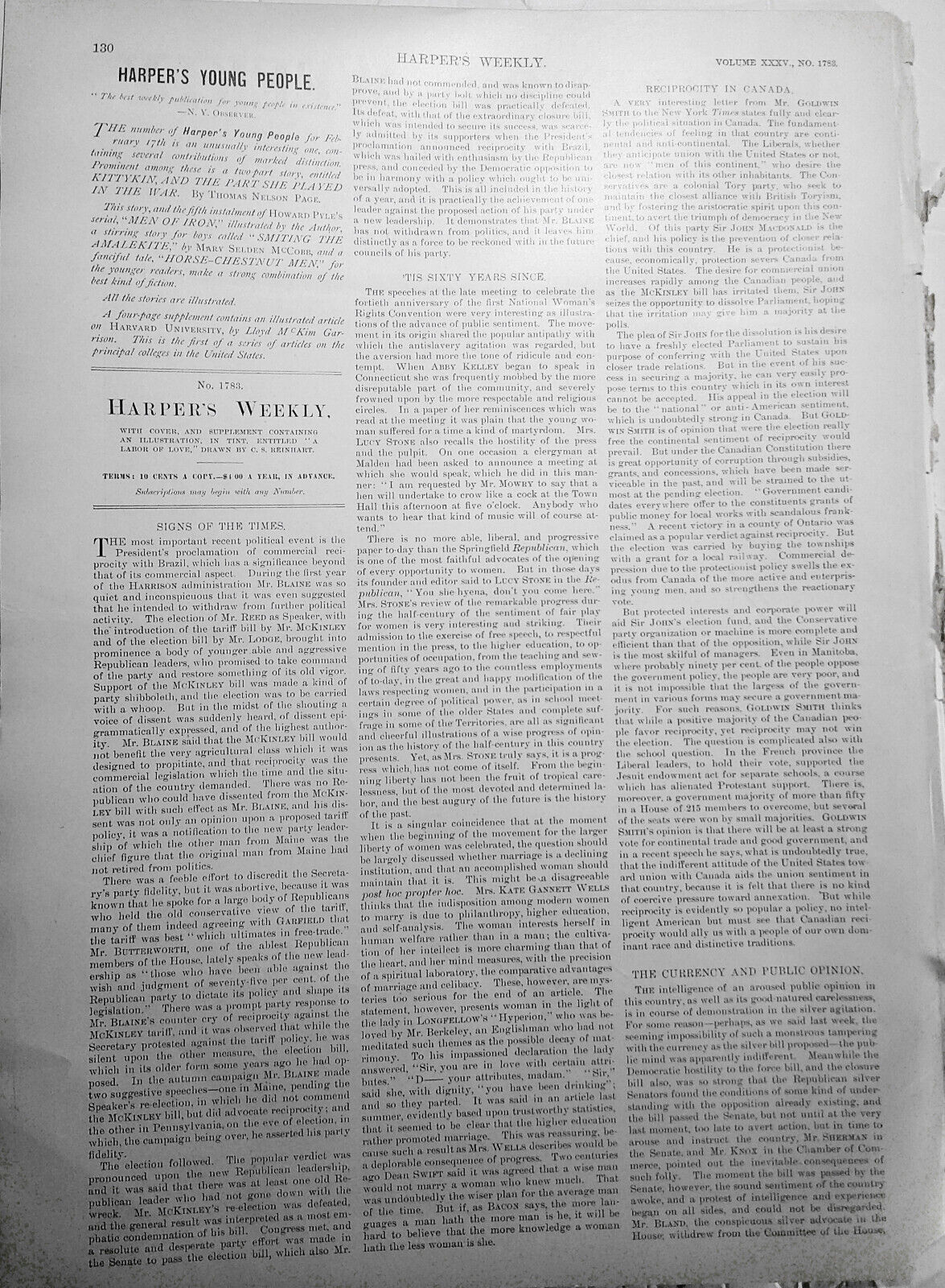 General William Tecumseh Sherman. Harper's Weekly February 21. 1891. Original