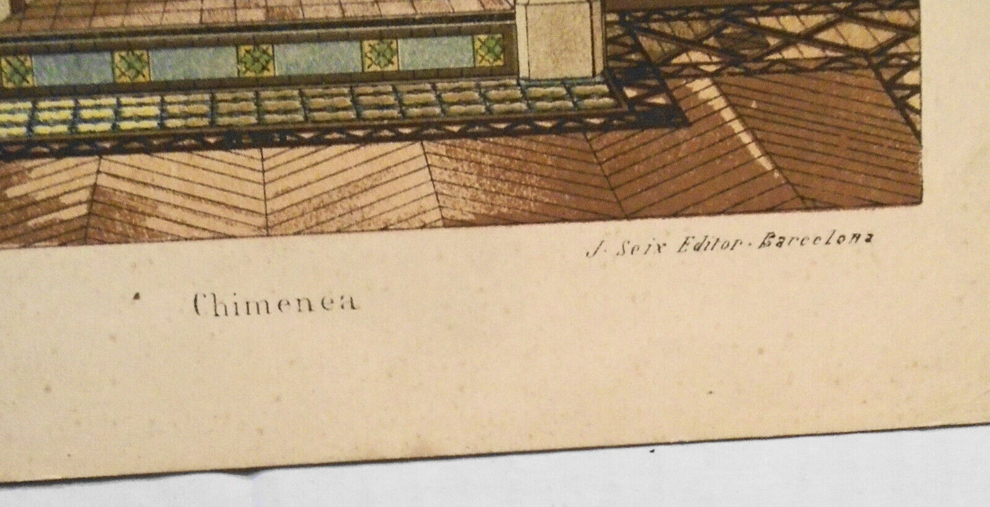 Chimenea : Estilo Gotico del Ultimo Periodo - litho ca 1890, J. Seix, Barcelona