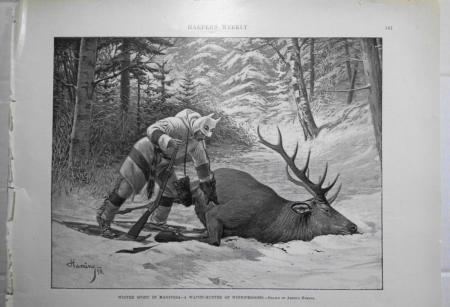 Winter Sport in Manitoba. A Wapiti-Hunter of Winnipegoosis. 1898 Harper's Weekly