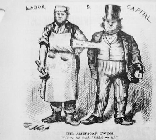 The American Twins, Labor & Capital, by Nast. Harper's Weekly, February 7, 1874