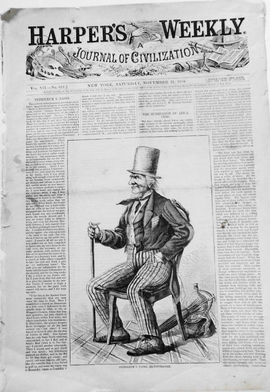 Petroleum V Nasby [David Ross Locke] Ex Postmaster - Harper's  November 21, 1868