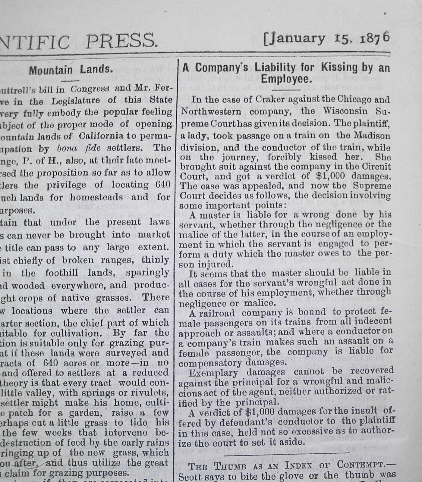 Mining and Scientific Press January 15, 1876. Yellowstone Lake; Colorado Bullion