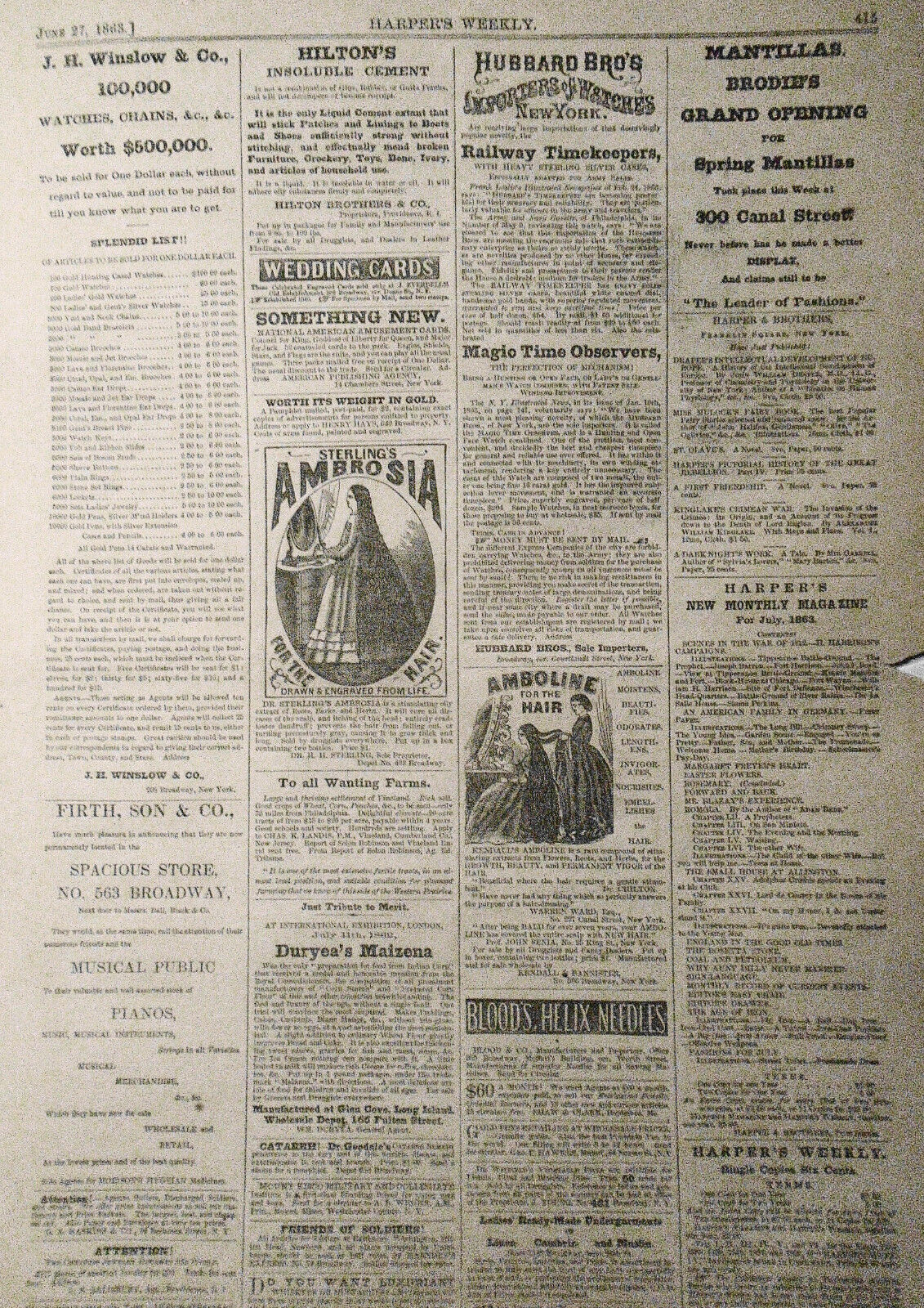 Harper's Weekly June 27, 1863 - Civil War reports / Map of Theatre of Operations