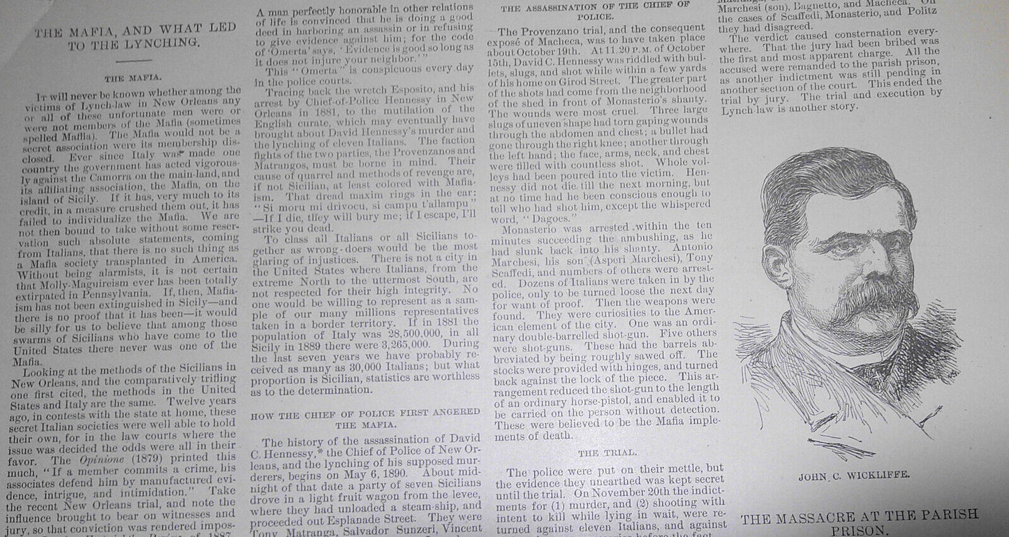 Citizens' Mass Meeting at Clay Statue New Orleans + Mafia. Harper's Weekly 1891