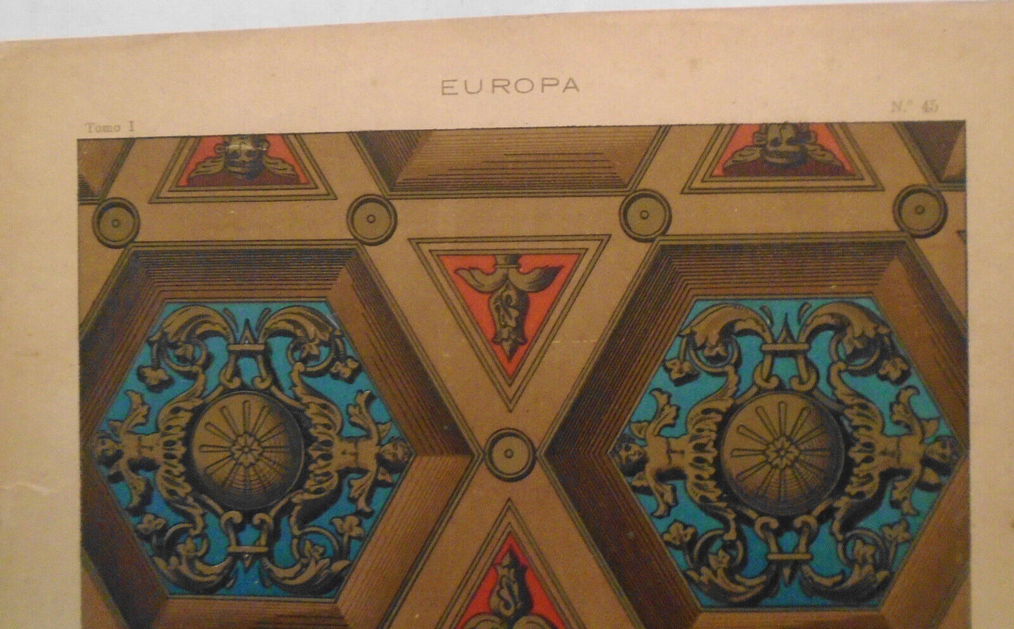 Europa: Techo artesonado y adornado con esculturas y pinturas... ca 1890, J Aleu