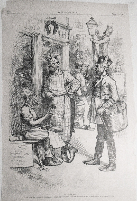 To Crown All, by Thomas Nast. Harper's Weekly, April 3, 1880. Original print