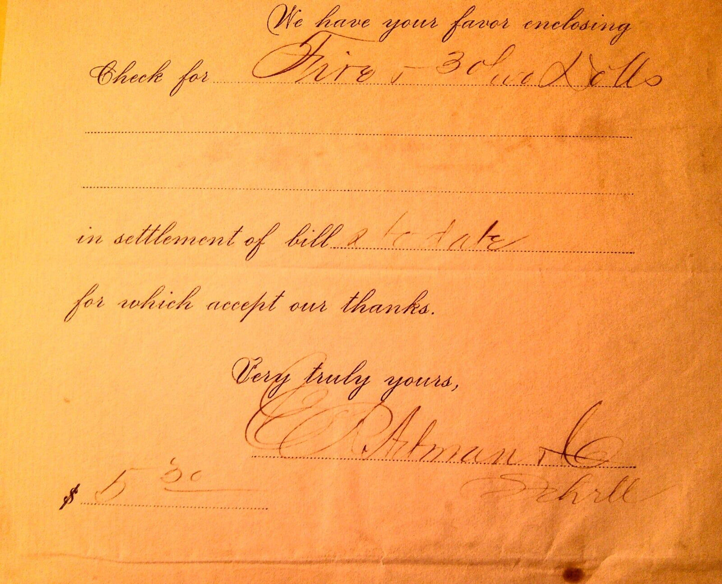 1886 E. R. Artman & Co., Phladelphia, PA  receipt