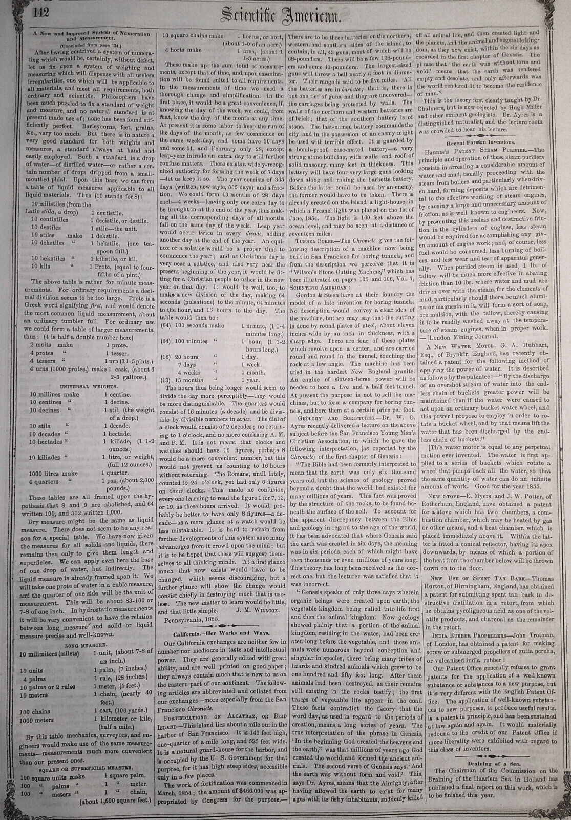Scientific American, January 12, 1856. New system of Numeration and Measurement