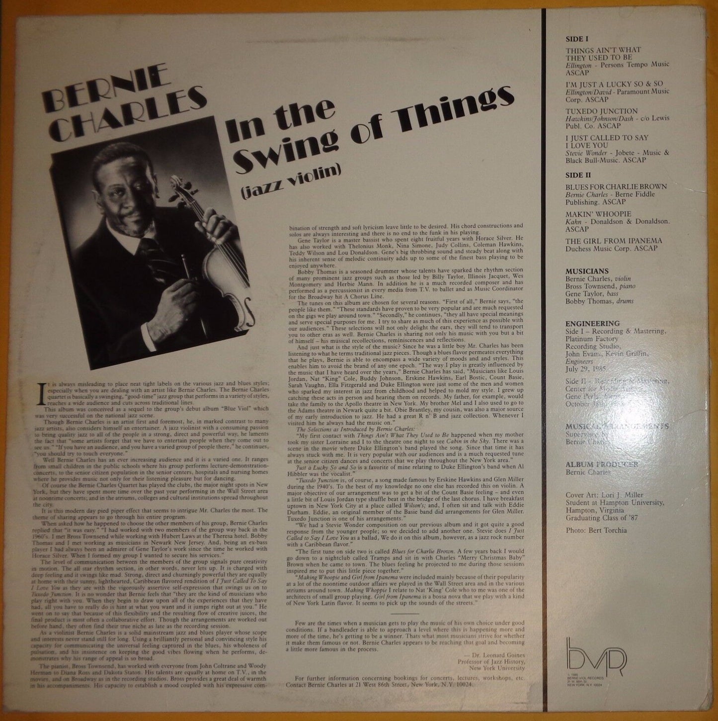 Bernie Charles - In the swing of things - vinyl LP - 1986 - Jazz violin