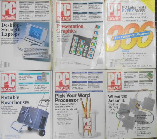 PC Magazine - 6 issues lot, 1989 - Laptops, Presentation Graphics, LANs, 386s