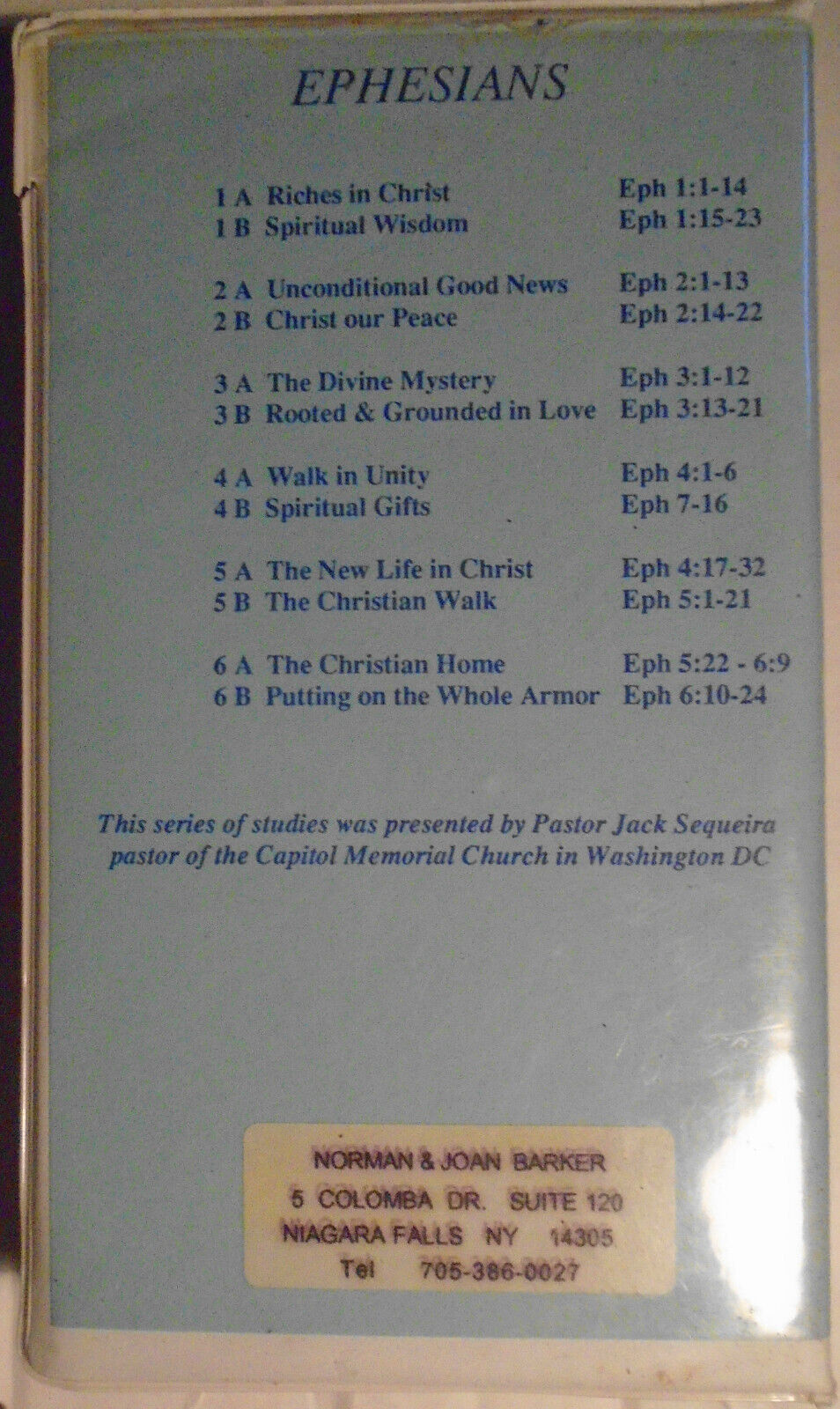 Pastor Jack Sequeira - The Message of Ephesians - 6 cassette tapes in case