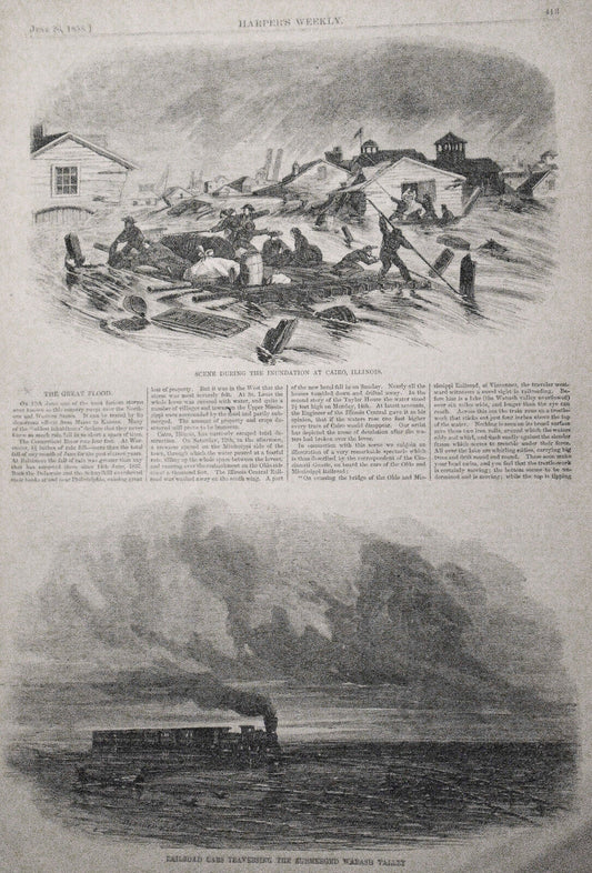 The Great Flood : Cairo, Illinois & Wabash Valley  Harper's Weekly June 26, 1858