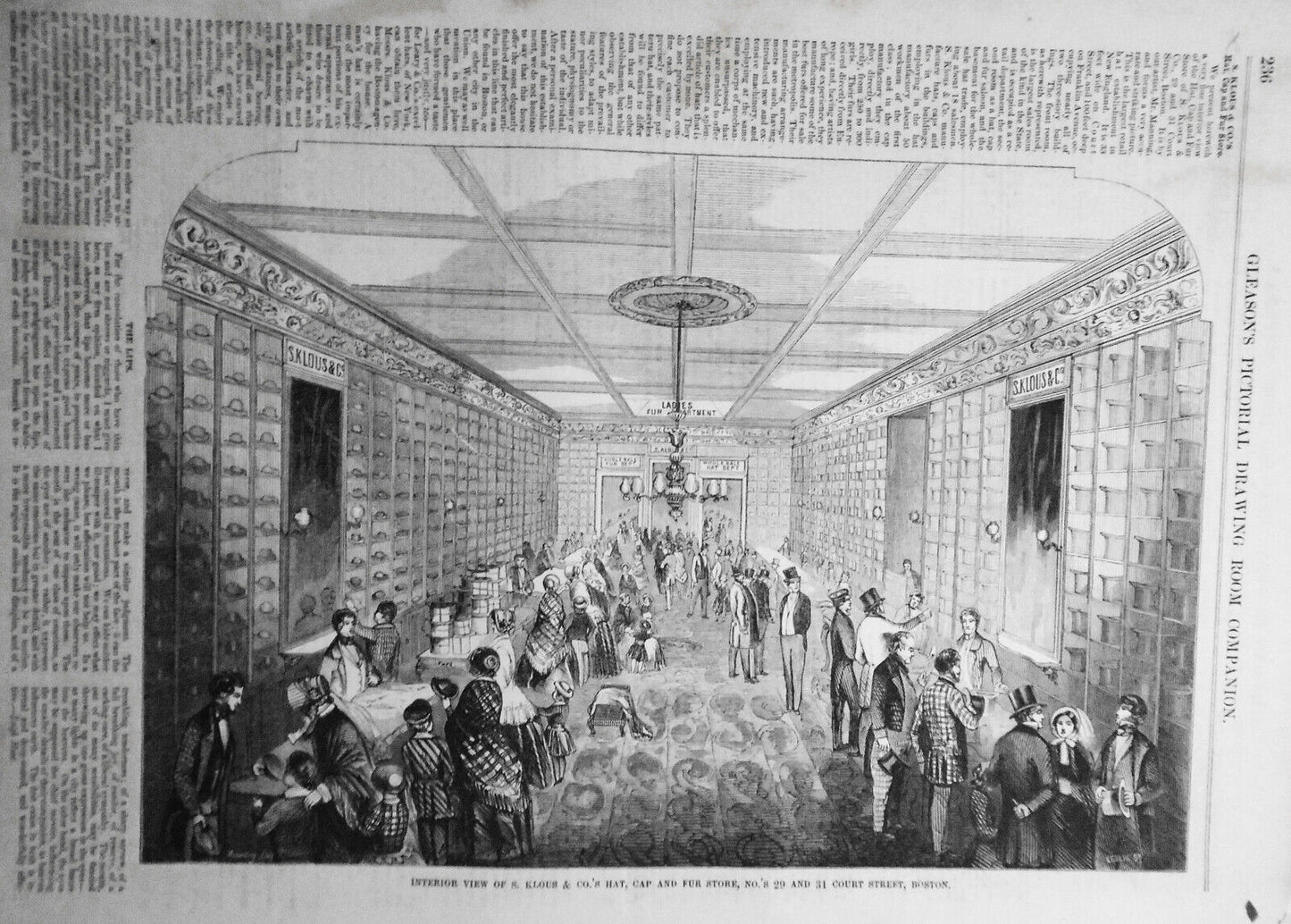 S. Klous & Co.'s Hat, Cap And Fur Store - Gleason's Pictorial 1852