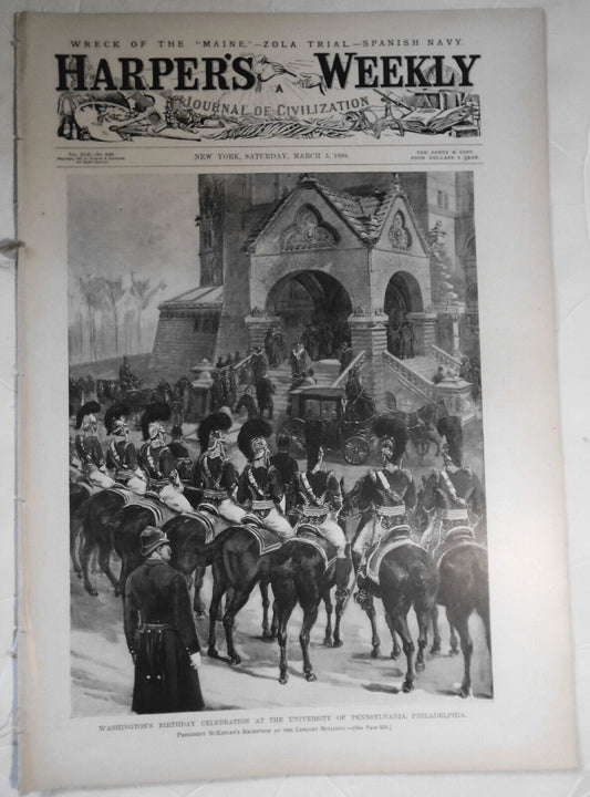 Harper's Weekly  March 5, 1898 - Emile Zola Trial, etc.  Original Complete issue