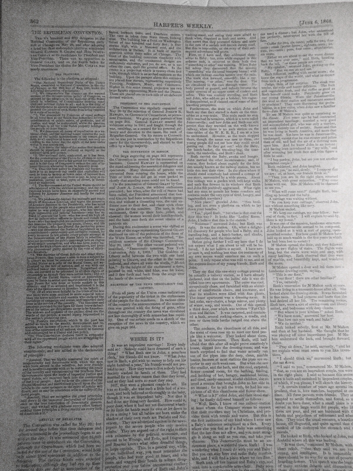 Harper's Weekly June 6, 1868: Republican Convention; Monument to dead soldiers