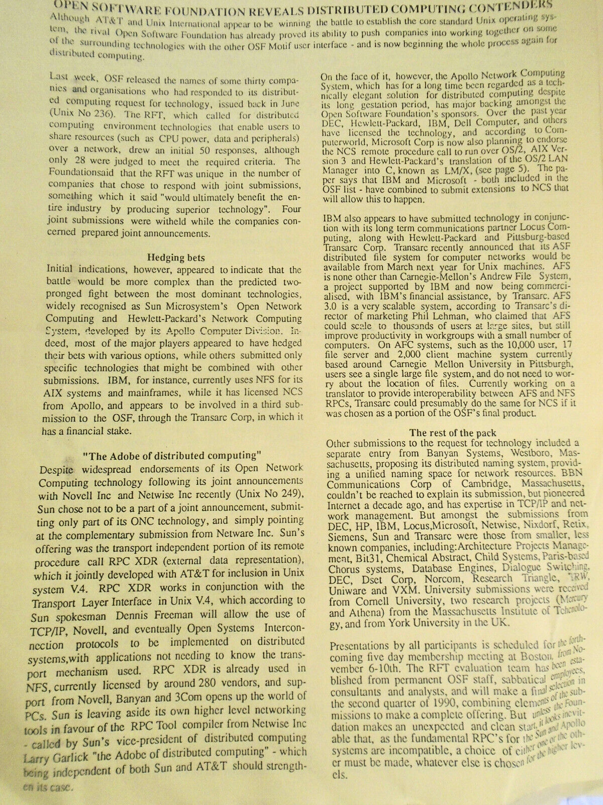 Unigram-X, #255 - Oct 30, 1989 - weekly  newsletter for UNIX community worldwide