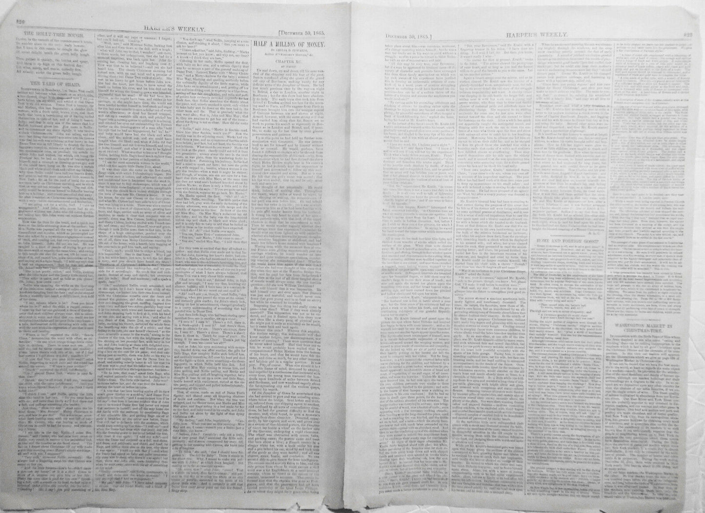 1865 Civil War Harper's Weekly "Merry Christmas To All" - Nast Double page print