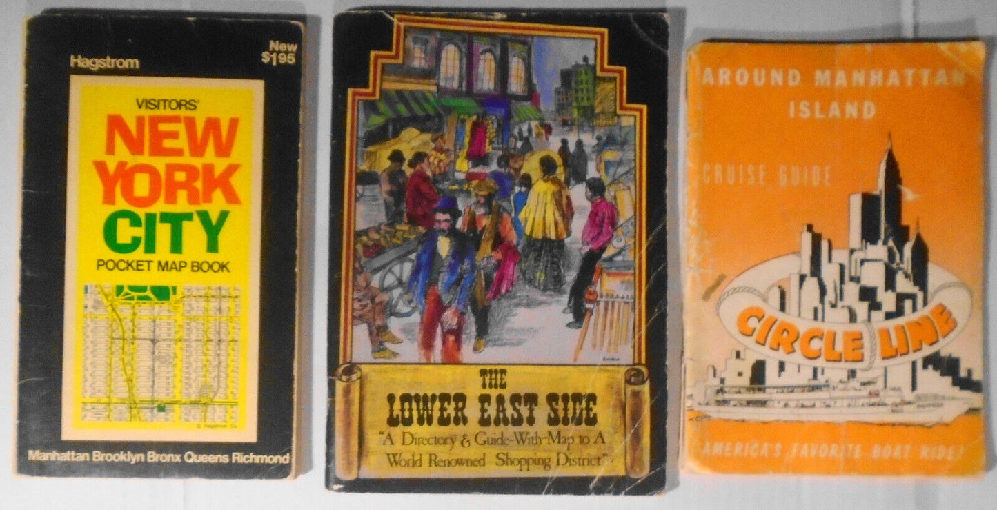 3 vintage New York City Guides - Lower East Side, Circle Cruise,  Pocket Map