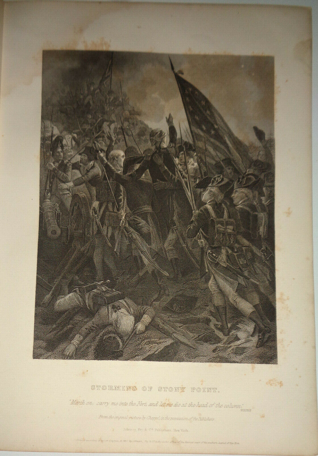 1858 Storming of Stony Point - Original engraving