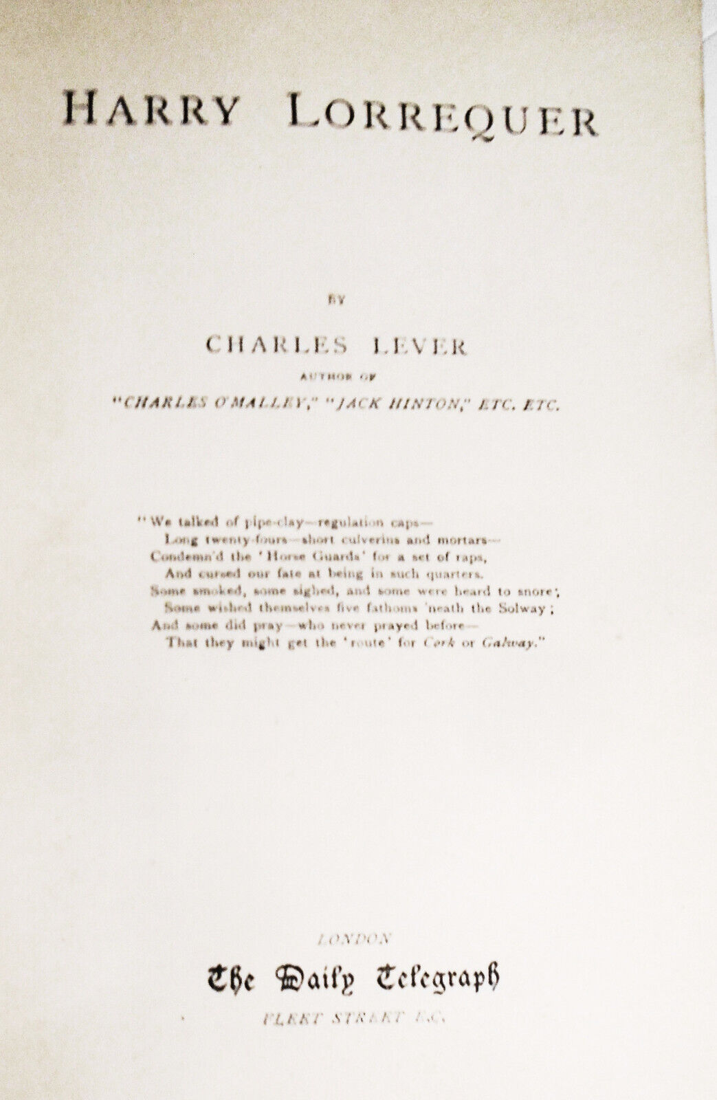 Harry Lorrequer, by Charles Lever. 1901. Daily Telegraph 100 Best Novels