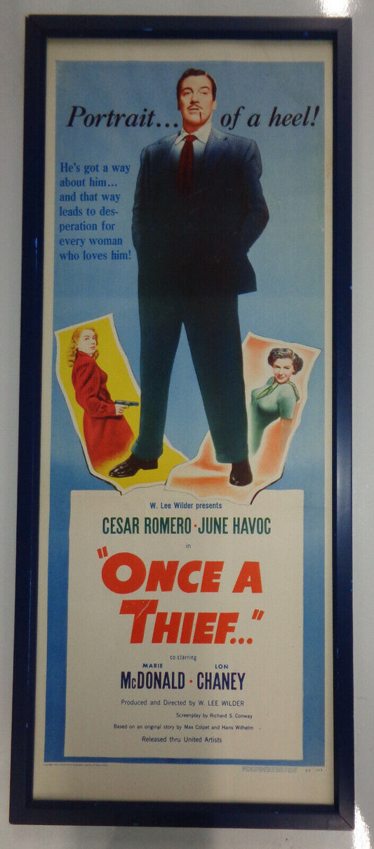 Once A Thief... Movie Poster, 1950 - Cesar Romero, June Havoc - Framed - 38x16"