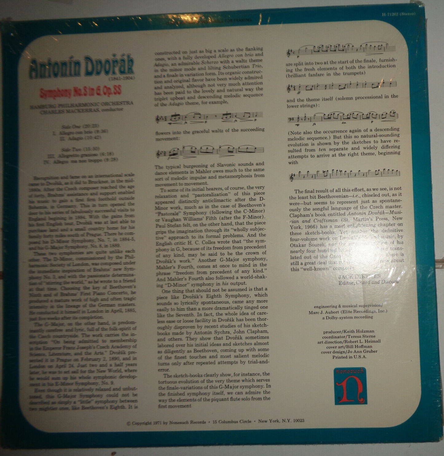Dvořák Symphony No 8 In G, Op 88 Hamburg Philharmonic 1971 / Mackerras  ‎SEALED