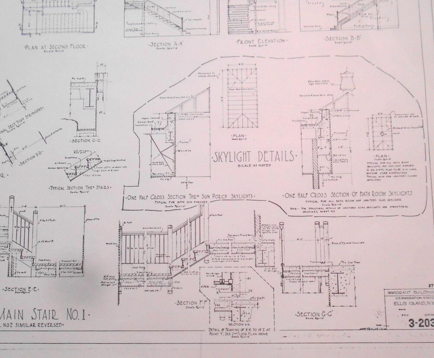 1934 Ellis Island Immigrant Building, Architectural Floor Plan - 21 x 15 inches
