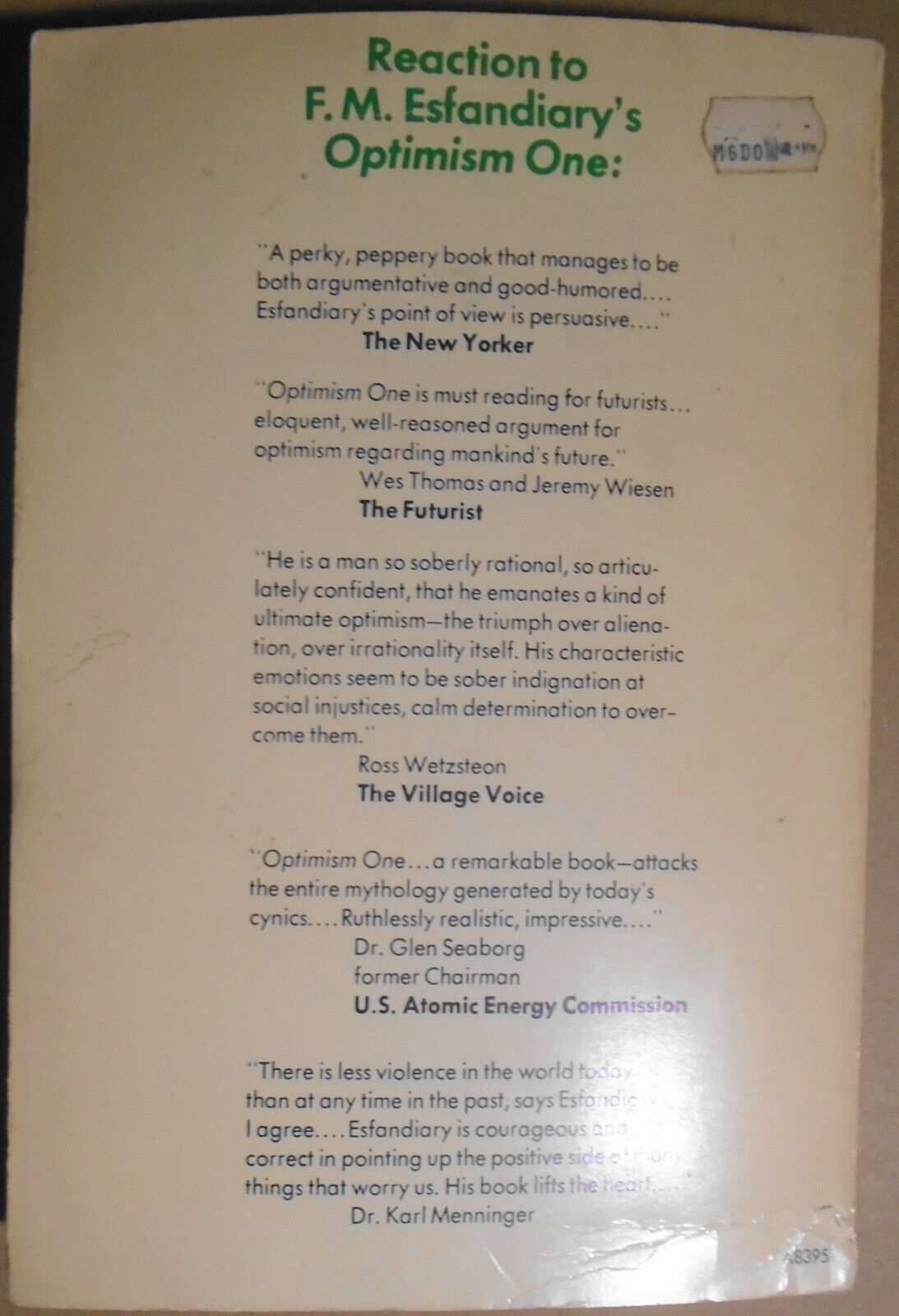 Up-Wingers: A Futurist Manifesto: F. M. Esfandiary -  1st thus Edition 1973