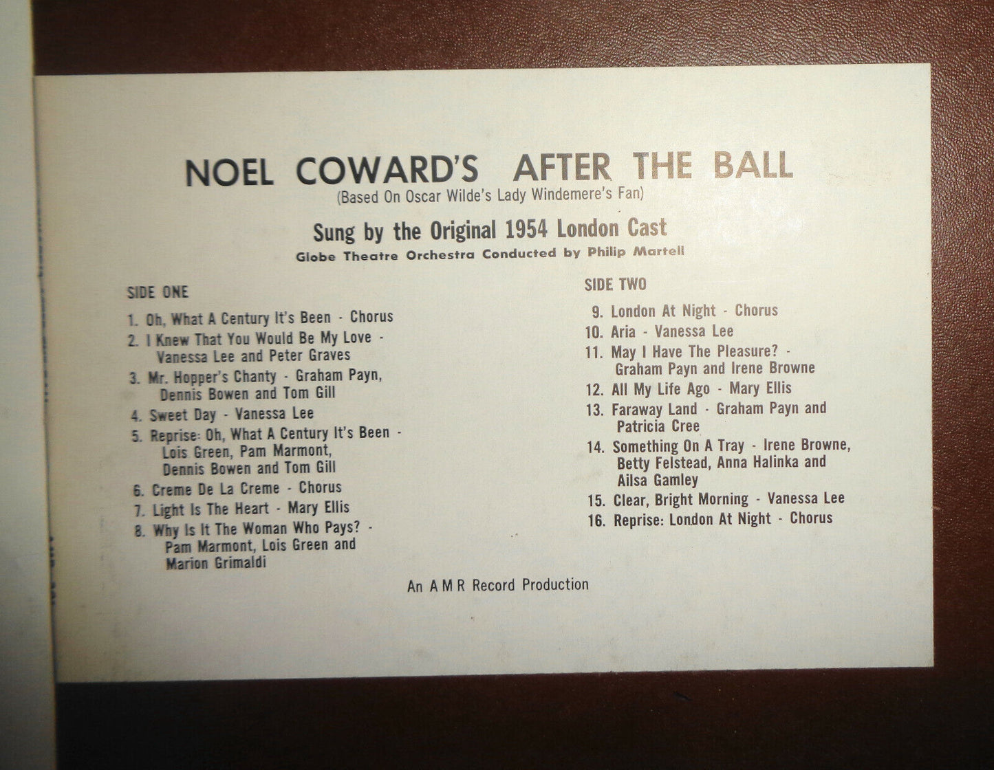 NOEL COWARD'S AFTER THE BALL - LP - SUNG BY ORIGINAL 1954 LONDON CAST