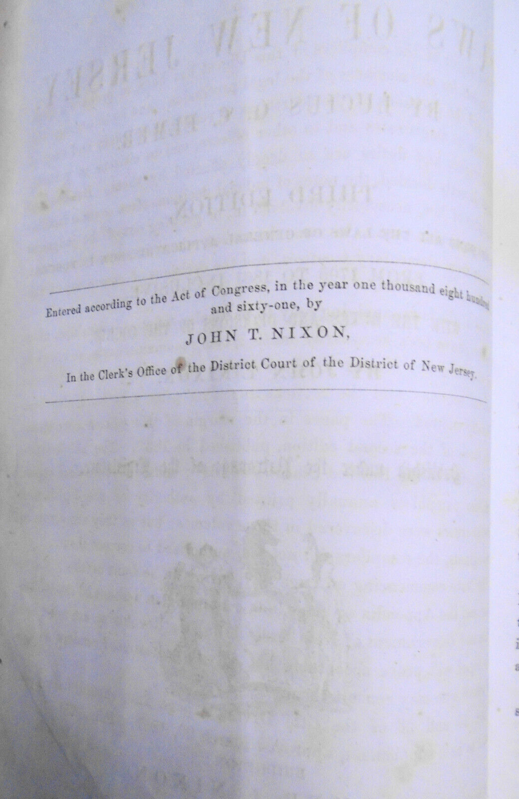 1861 A digest of the laws of New Jersey, by Lucius Q. C. Elmer, John T. Nixon