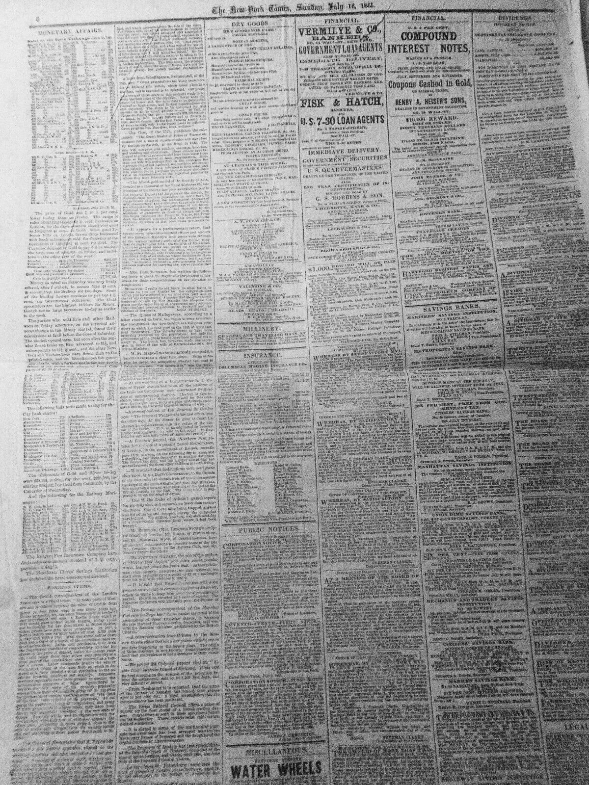 The New York Times, Sunday July 16, 1865. Civil War; Miss Harris Insanity Trial