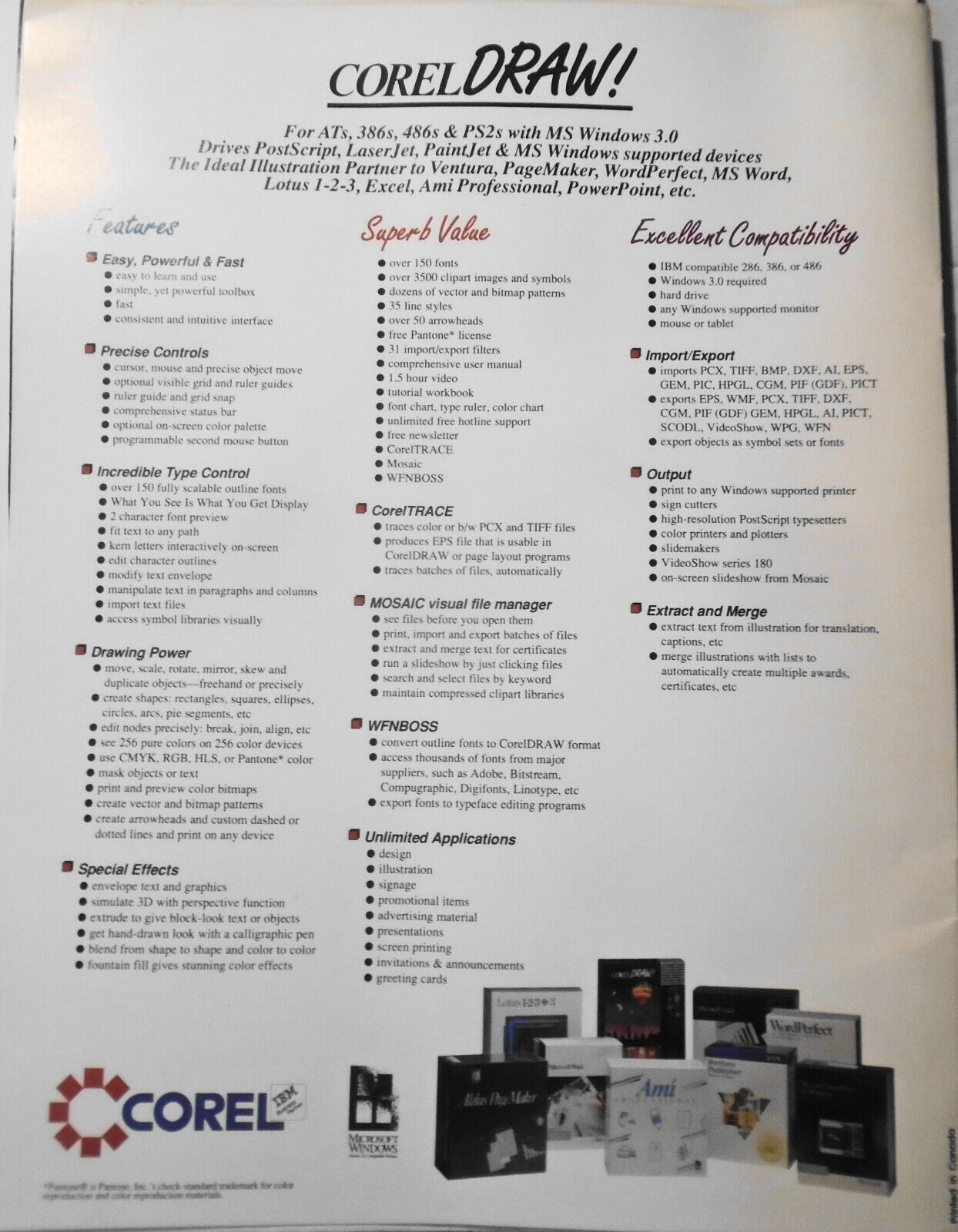 Corel Draw! Poster (24x17")  and  Press Kit - 1990
