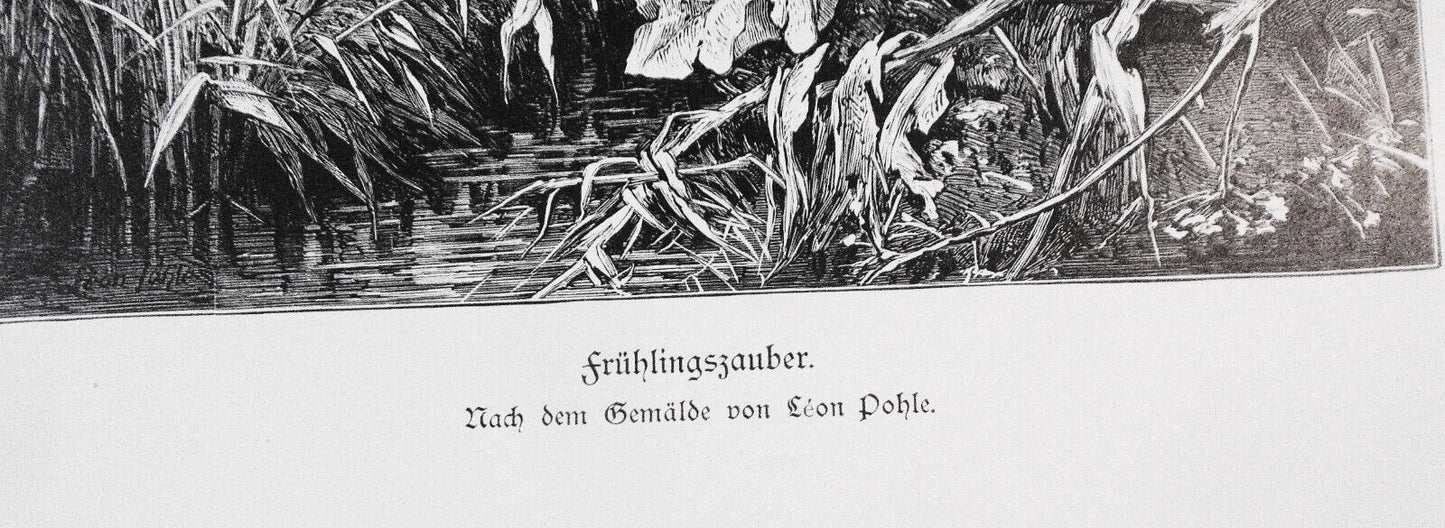 Frühlingszauber, by Leon Pohle -- 1886 -- Original antique print