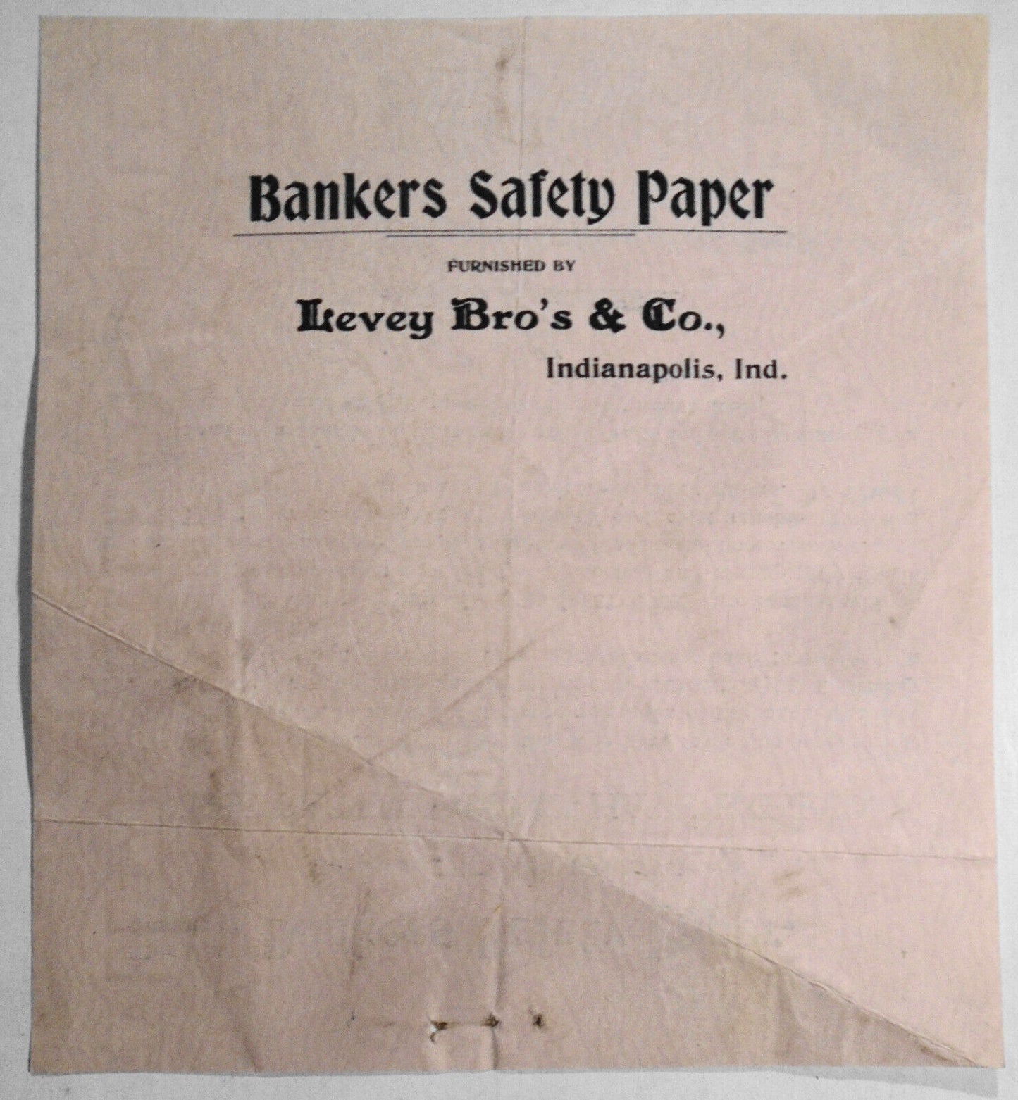 Bankers Safety Paper, Sample - Levey Brothers & Co., Indianapolis. ca 1900