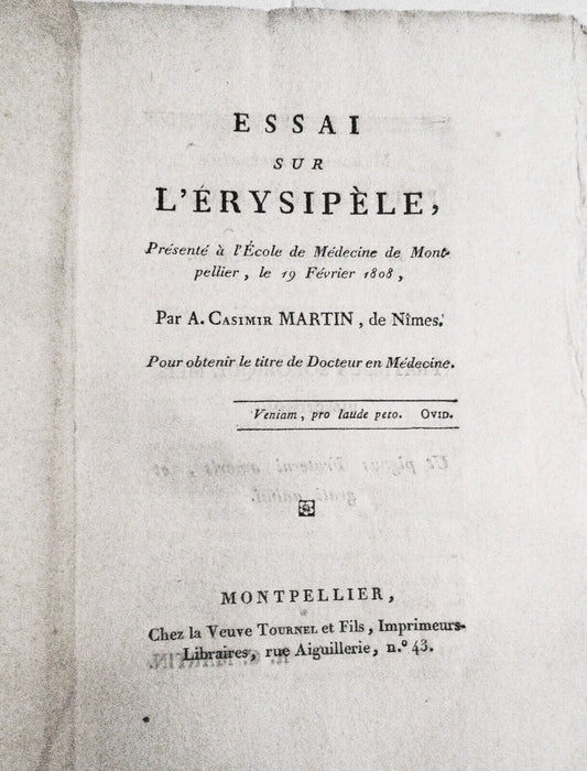 1808 Essai sur l'érysipèle... présenté à Montpellier, par A. Casimir Martin