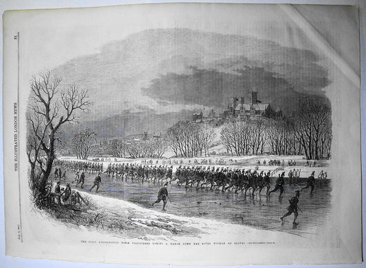 First Lincolnshire Rifle Volunteers Take a March on Skates, River Witham 1861