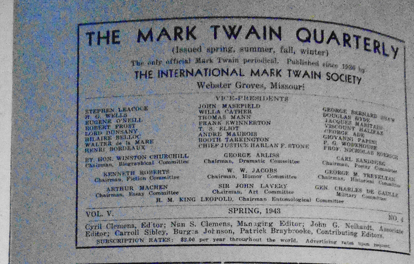 [Henry James] Mark Twain Quarterly  1943. Signed to August Derleth. Sendak copy.