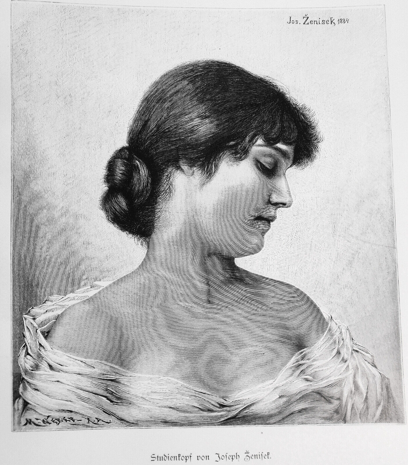 Studienkopf : von Joseph Zenisek. 1886 - Original antique print