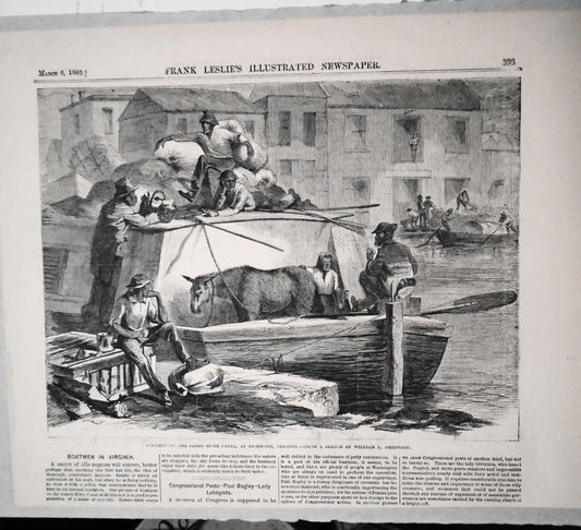 Boatmen In Virginia, At Richmond - Frank Leslie's 1869. Print & Story (racist).